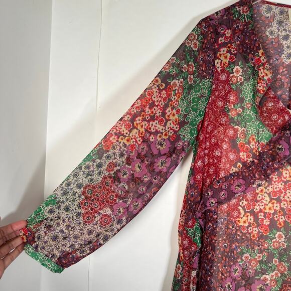 Maeve Anthropologie Sirena Ruffled Tunic Dress M Floral Print V-Neck Boho Flowy - Picture 5 of 9